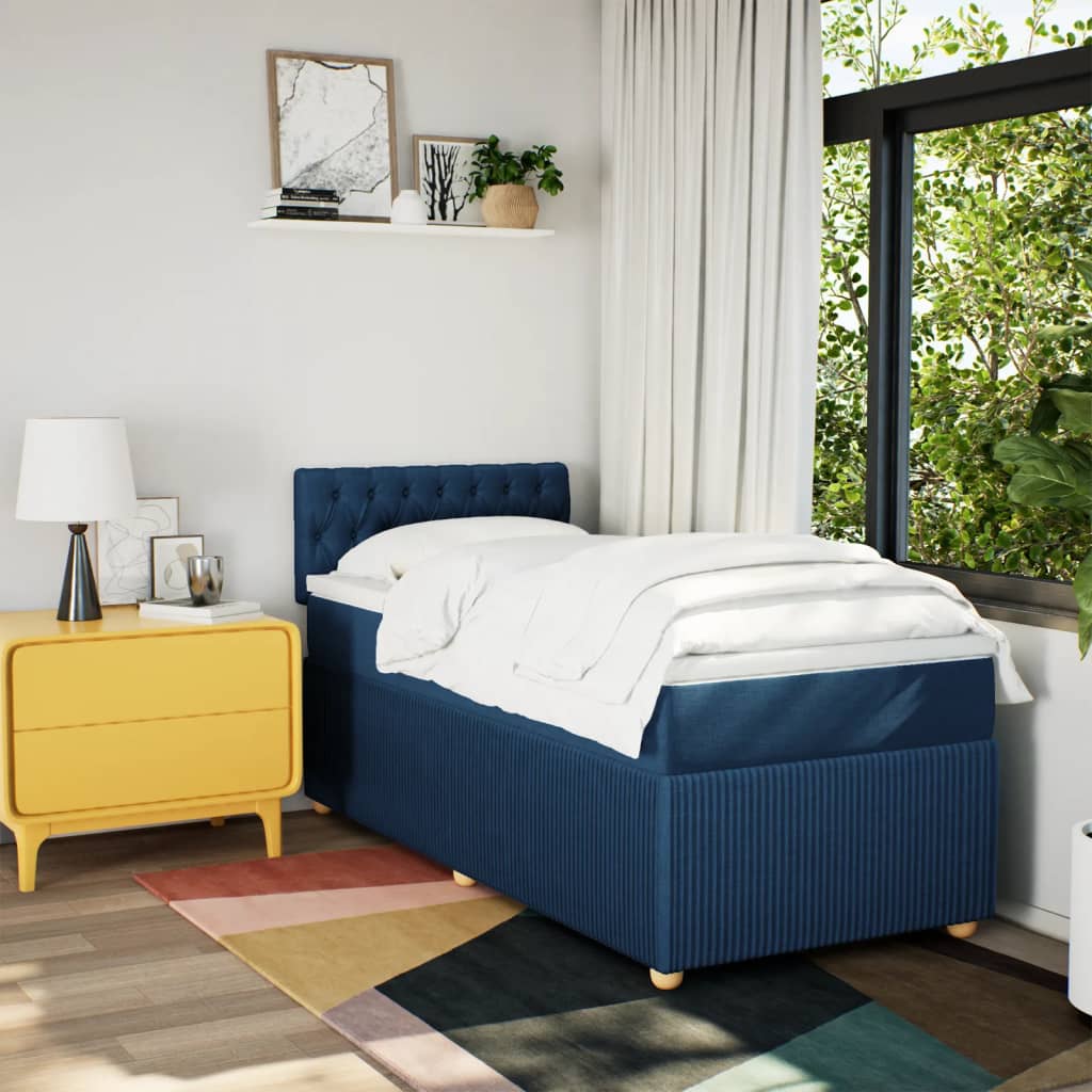 Boxspring met matras stof blauw 90x190 cm Bedden & bedframes | Creëer jouw Trendy Thuis | Gratis bezorgd & Retour | Trendy.nl