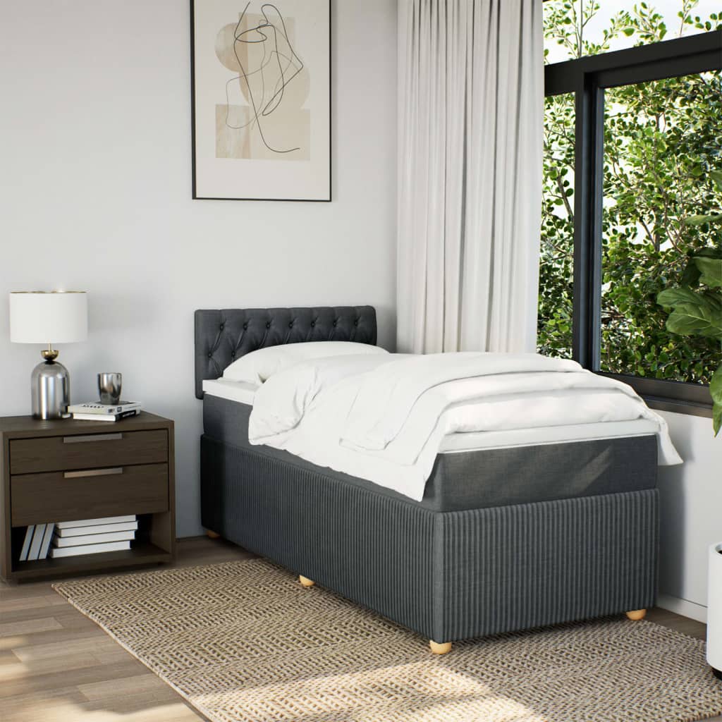 Boxspring met matras stof donkergrijs 90x200 cm Bedden & bedframes | Creëer jouw Trendy Thuis | Gratis bezorgd & Retour | Trendy.nl