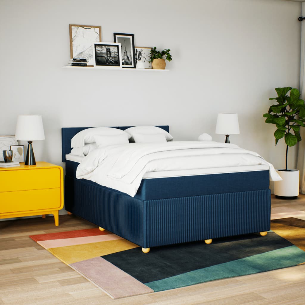 Boxspring met matras stof blauw 140x200 cm