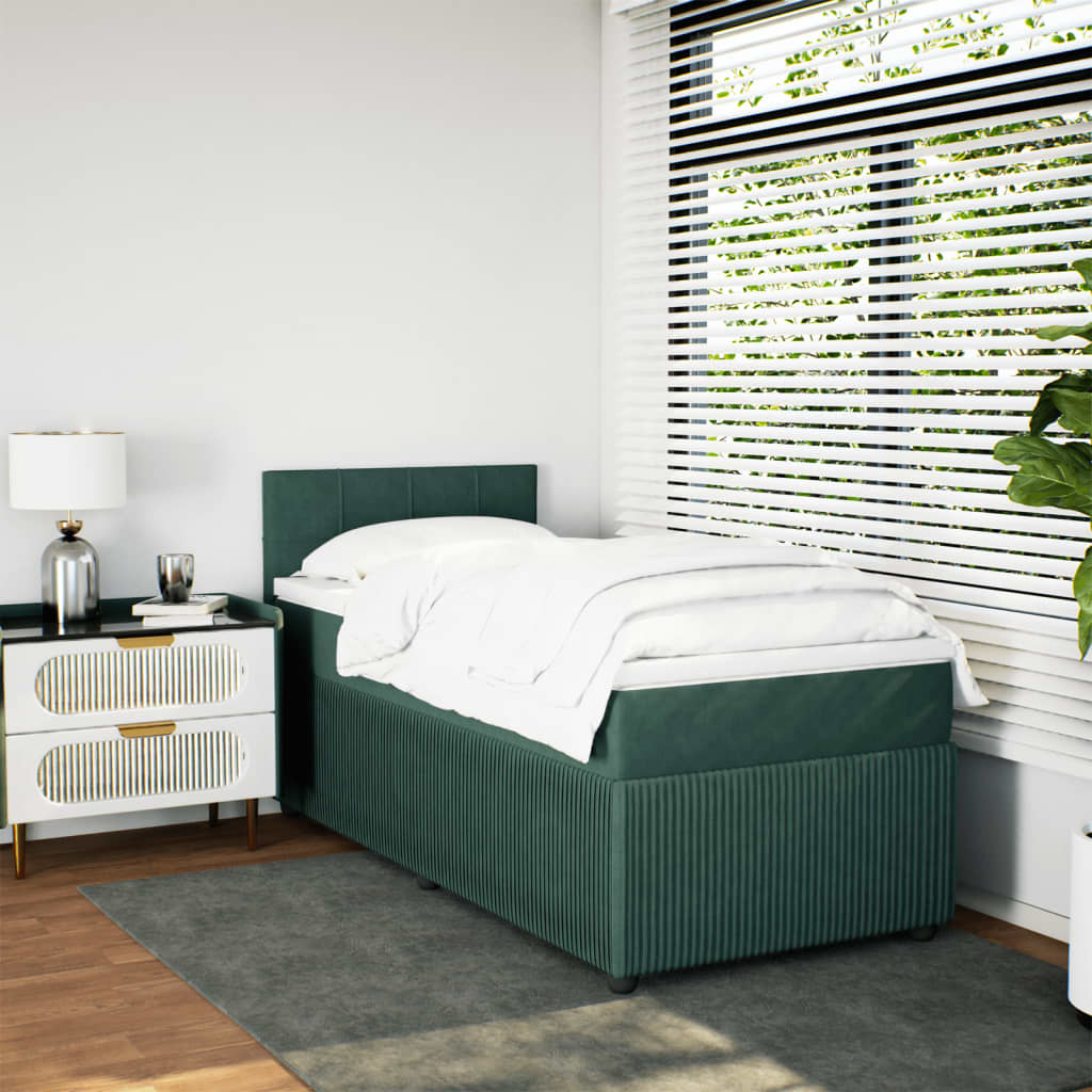 Boxspring met matras fluweel donkergroen 90x190 cm Bedden & bedframes | Creëer jouw Trendy Thuis | Gratis bezorgd & Retour | Trendy.nl