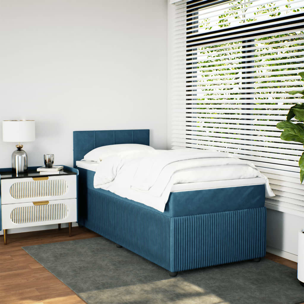 Boxspring met matras fluweel blauw 90x190 cm Bedden & bedframes | Creëer jouw Trendy Thuis | Gratis bezorgd & Retour | Trendy.nl