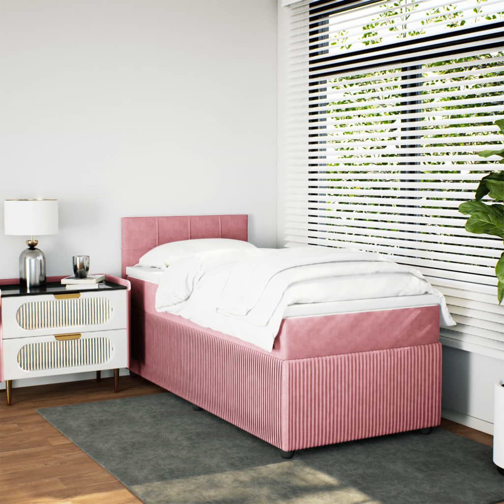 Boxspring met matras fluweel roze 90x190 cm