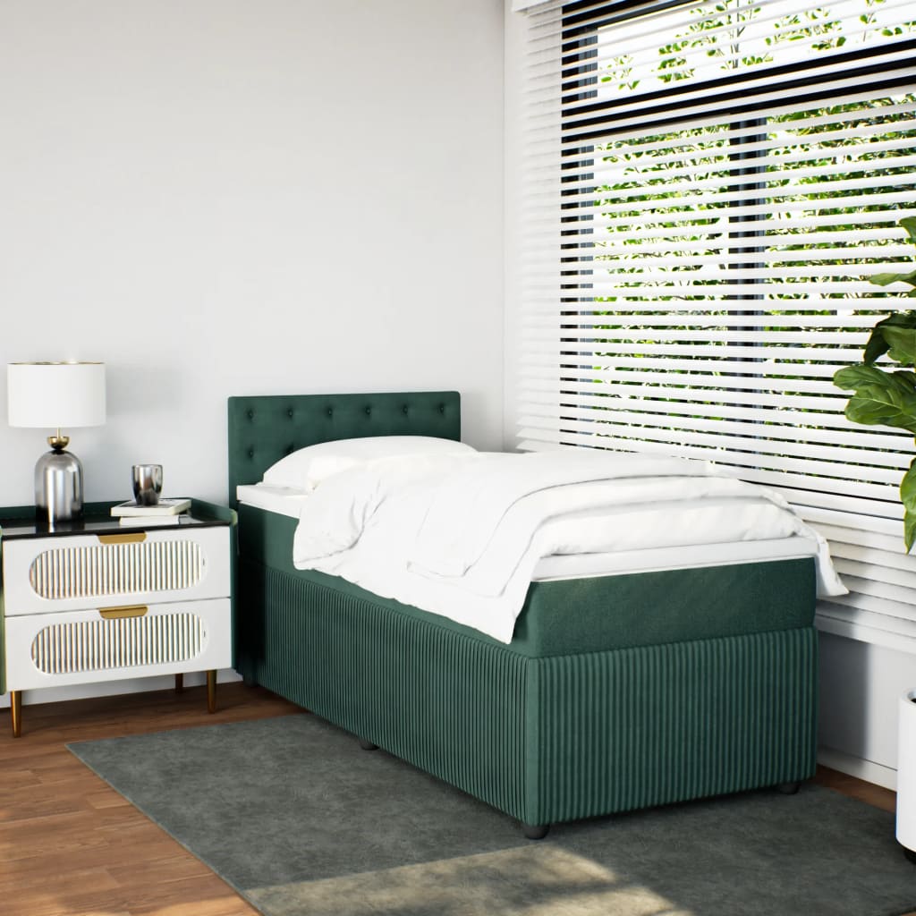 Boxspring met matras fluweel donkergroen 90x200 cm Bedden & bedframes | Creëer jouw Trendy Thuis | Gratis bezorgd & Retour | Trendy.nl