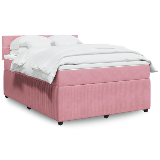 Boxspring met matras fluweel roze 140x190 cm