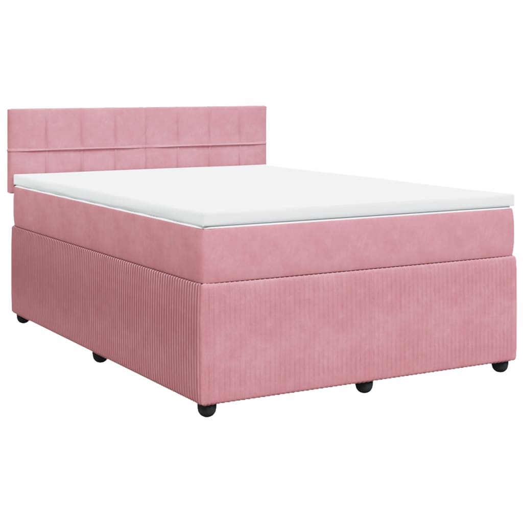 Boxspring met matras fluweel roze 140x200 cm