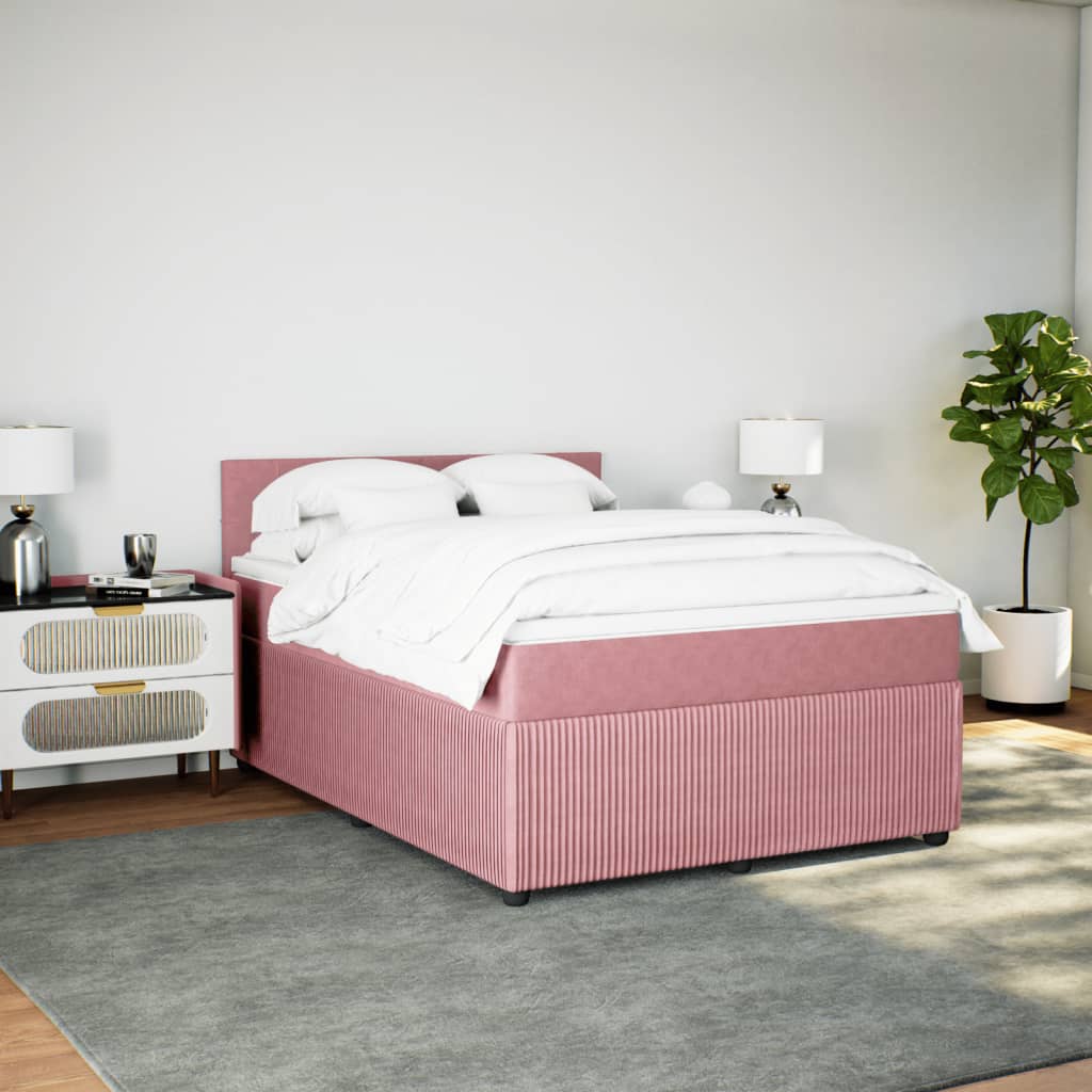 Boxspring met matras fluweel roze 140x200 cm