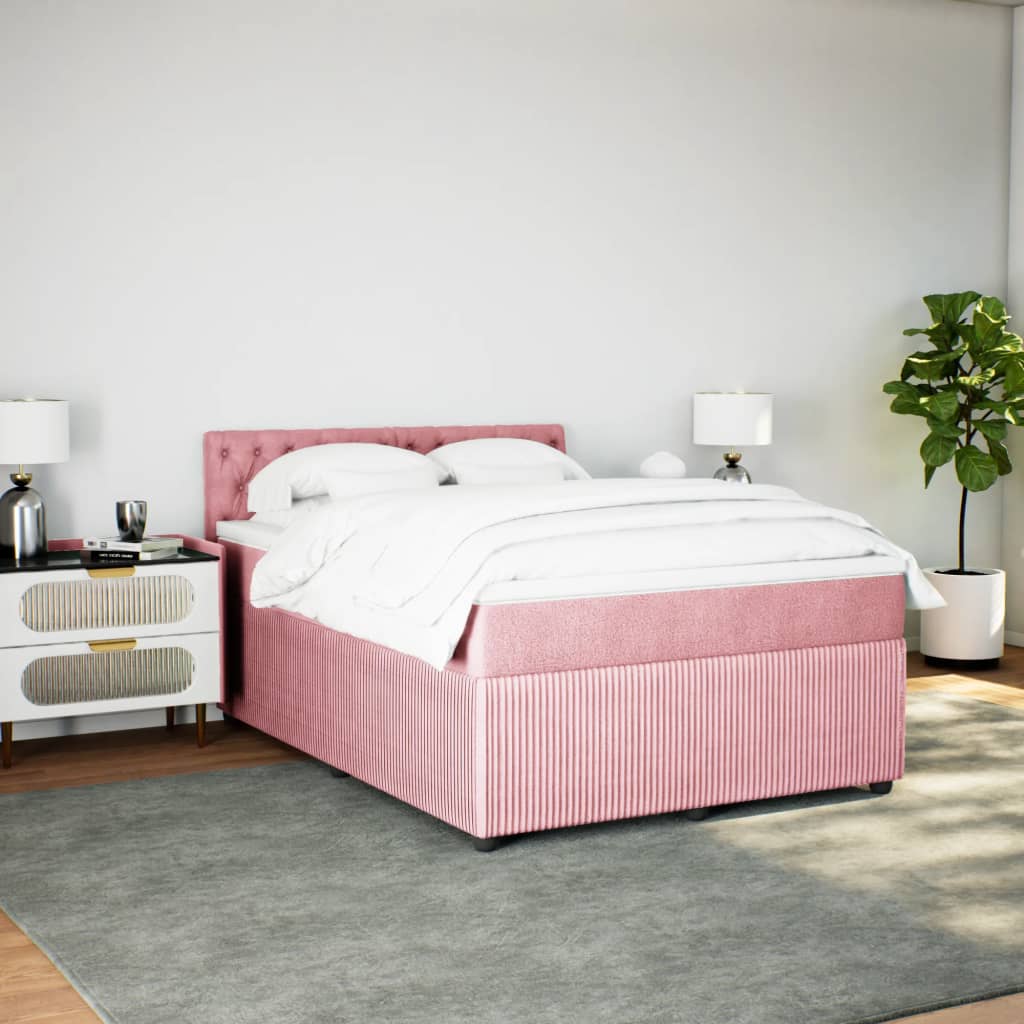 Boxspring met matras fluweel roze 140x200 cm