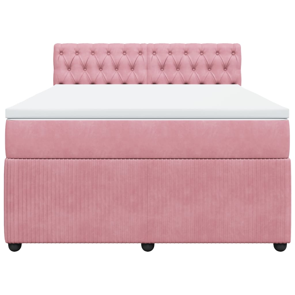 Boxspring met matras fluweel roze 140x200 cm