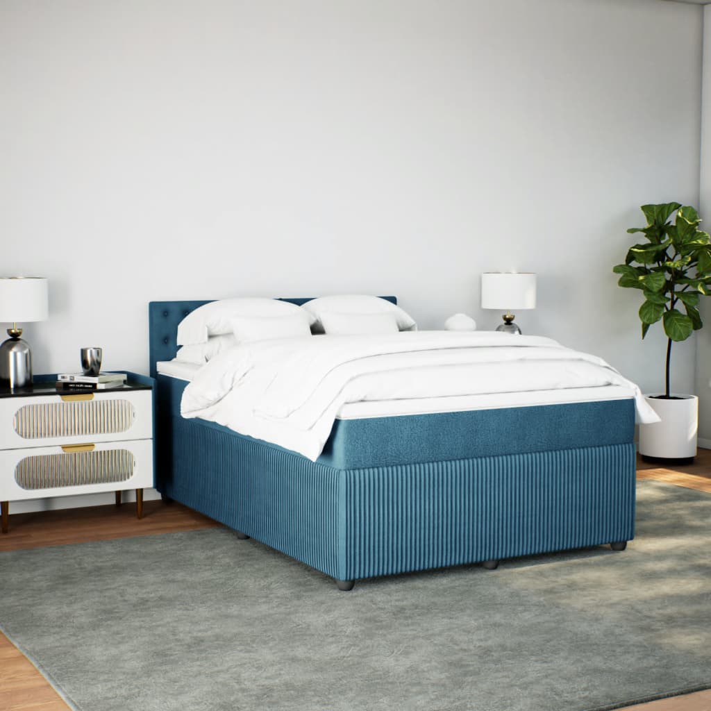 Boxspring met matras fluweel blauw 140x200 cm Bedden & bedframes | Creëer jouw Trendy Thuis | Gratis bezorgd & Retour | Trendy.nl