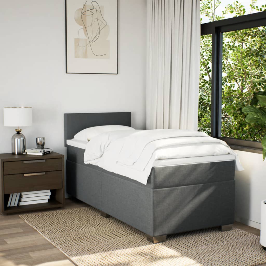 Boxspring met matras stof donkergrijs 90x190 cm Bedden & bedframes | Creëer jouw Trendy Thuis | Gratis bezorgd & Retour | Trendy.nl