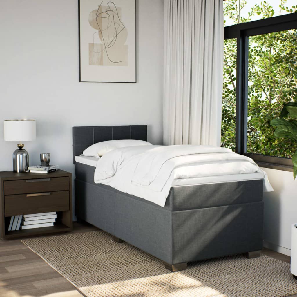 Boxspring met matras stof donkergrijs 90x190 cm Bedden & bedframes | Creëer jouw Trendy Thuis | Gratis bezorgd & Retour | Trendy.nl