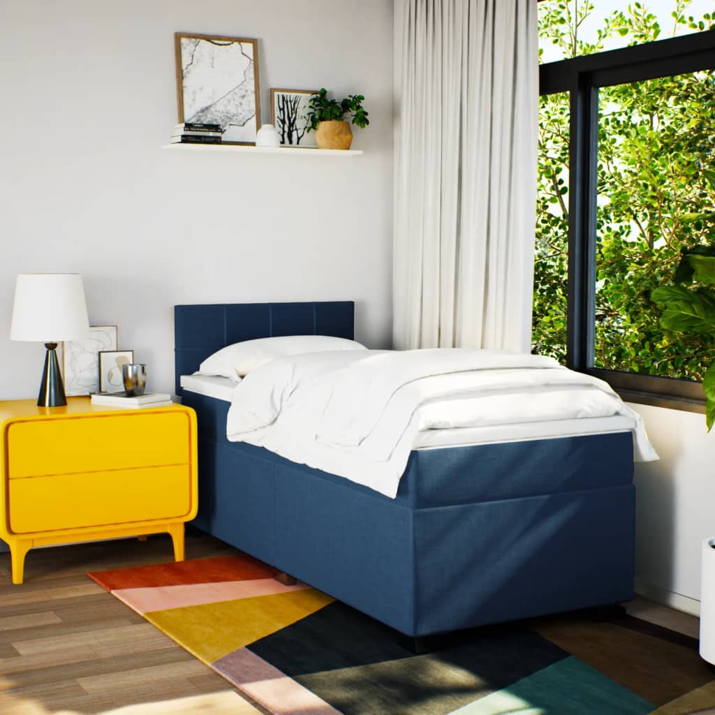 Boxspring met matras stof blauw 90x190 cm Bedden & bedframes | Creëer jouw Trendy Thuis | Gratis bezorgd & Retour | Trendy.nl