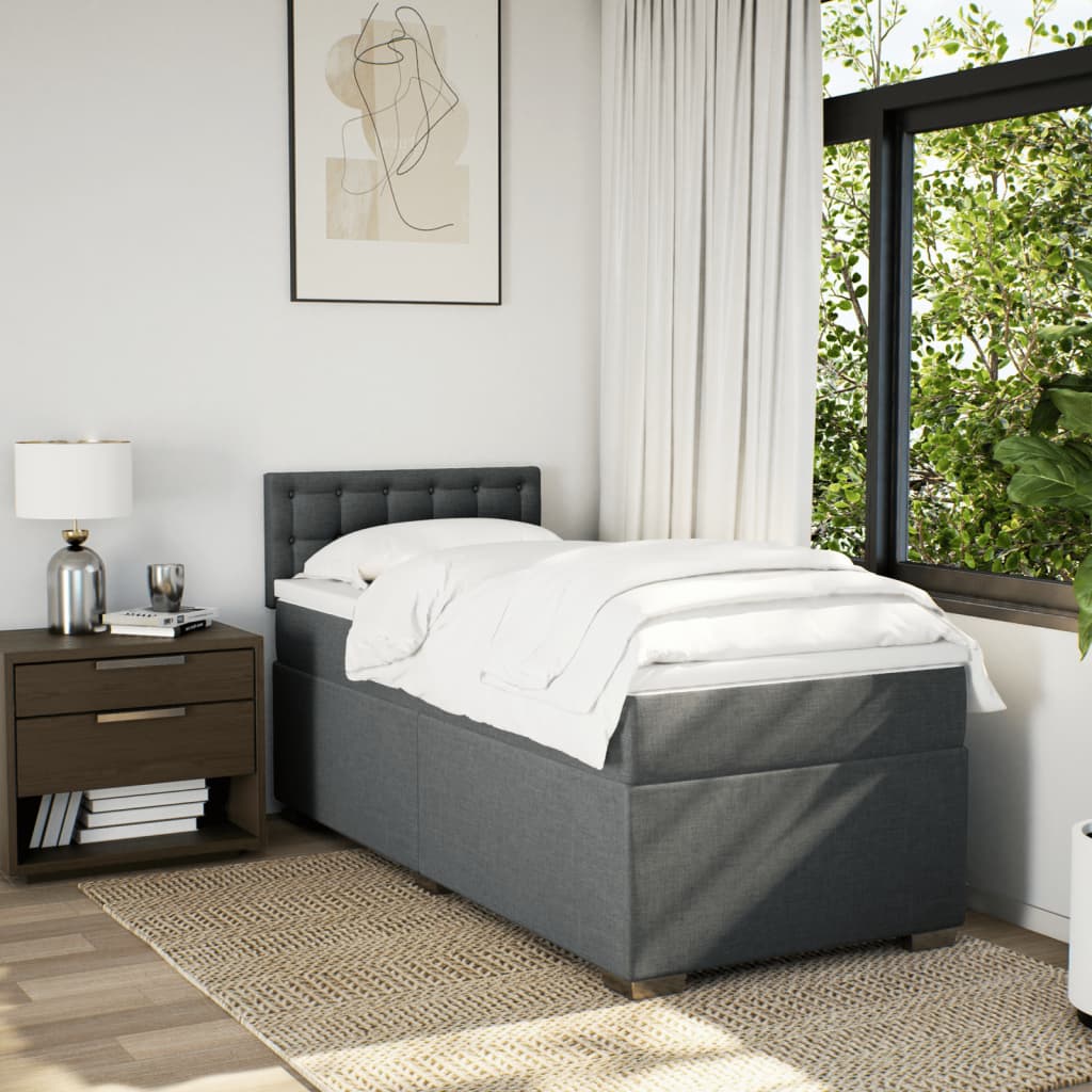 Boxspring met matras stof donkergrijs 90x190 cm Bedden & bedframes | Creëer jouw Trendy Thuis | Gratis bezorgd & Retour | Trendy.nl