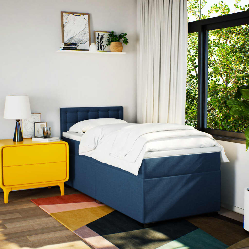 Boxspring met matras stof blauw 90x190 cm Bedden & bedframes | Creëer jouw Trendy Thuis | Gratis bezorgd & Retour | Trendy.nl