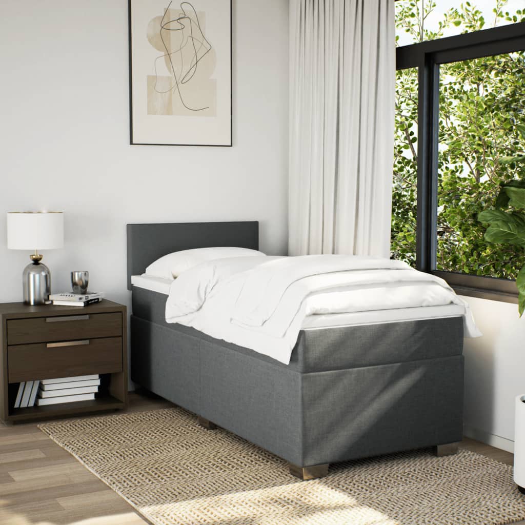 Boxspring met matras stof donkergrijs 90x200 cm Bedden & bedframes | Creëer jouw Trendy Thuis | Gratis bezorgd & Retour | Trendy.nl