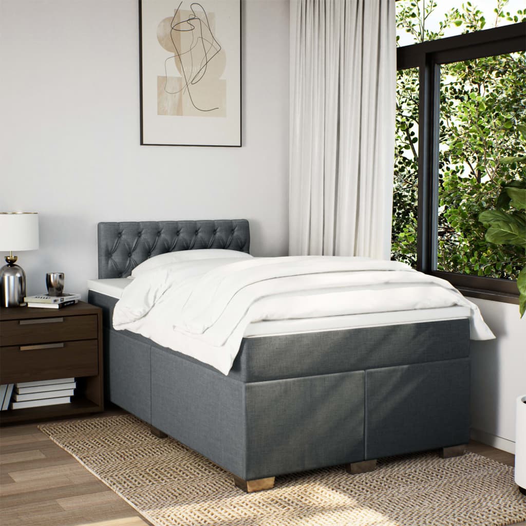 Boxspring met matras stof donkergrijs 120x190 cm Bedden & bedframes | Creëer jouw Trendy Thuis | Gratis bezorgd & Retour | Trendy.nl