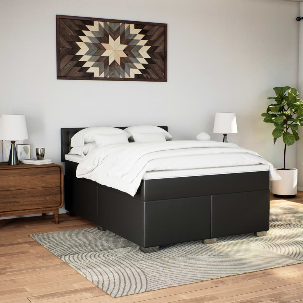 Boxspring met matras kunstleer zwart 140x200 cm Bedden & bedframes | Creëer jouw Trendy Thuis | Gratis bezorgd & Retour | Trendy.nl