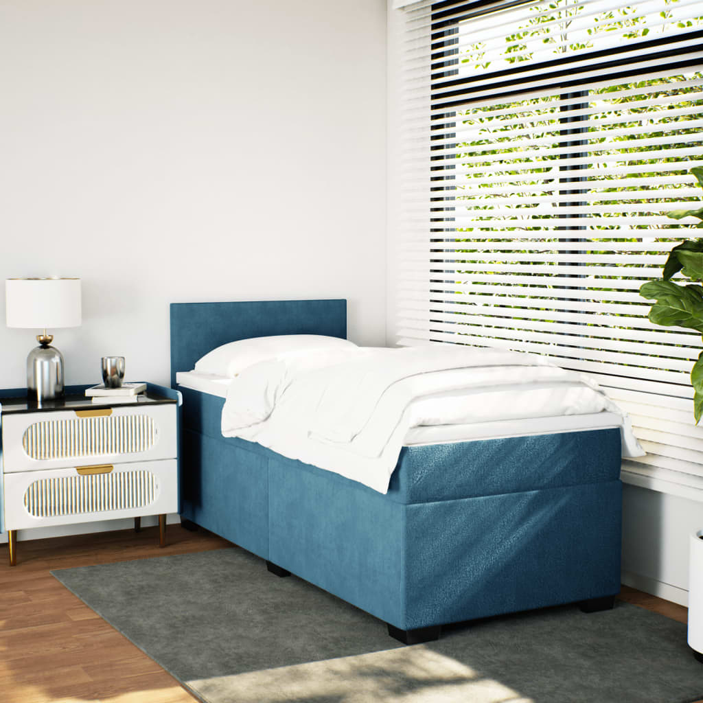 Boxspring met matras fluweel blauw 90x190 cm Bedden & bedframes | Creëer jouw Trendy Thuis | Gratis bezorgd & Retour | Trendy.nl