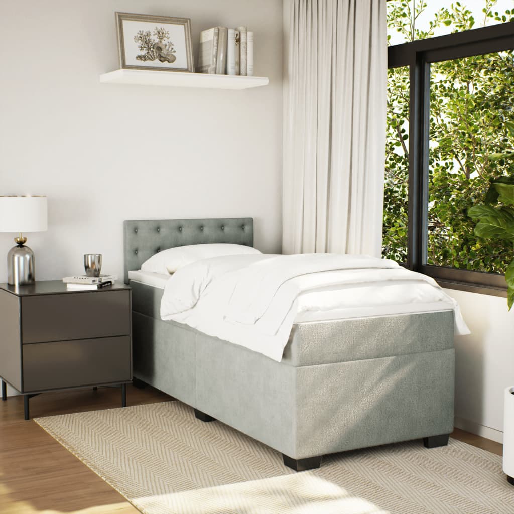 Boxspring met matras fluweel lichtgrijs 90x190 cm Bedden & bedframes | Creëer jouw Trendy Thuis | Gratis bezorgd & Retour | Trendy.nl