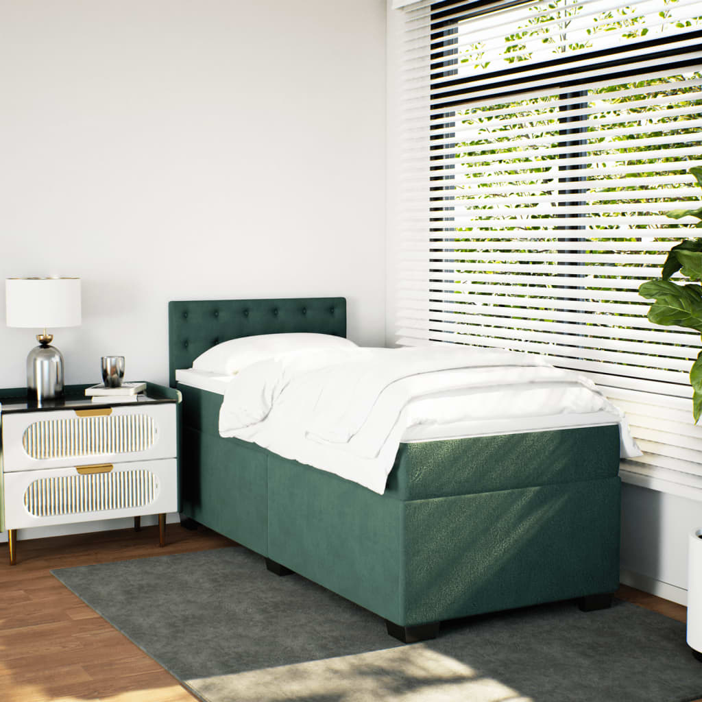 Boxspring met matras fluweel donkergroen 90x190 cm Bedden & bedframes | Creëer jouw Trendy Thuis | Gratis bezorgd & Retour | Trendy.nl