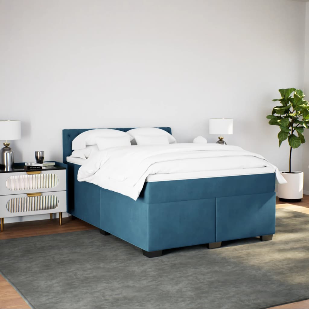 Boxspring met matras fluweel blauw 140x190 cm