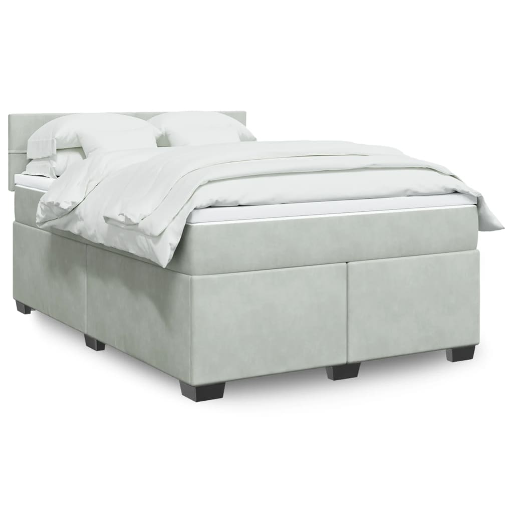 Boxspring met matras fluweel lichtgrijs 140x200 cm Bedden & bedframes | Creëer jouw Trendy Thuis | Gratis bezorgd & Retour | Trendy.nl