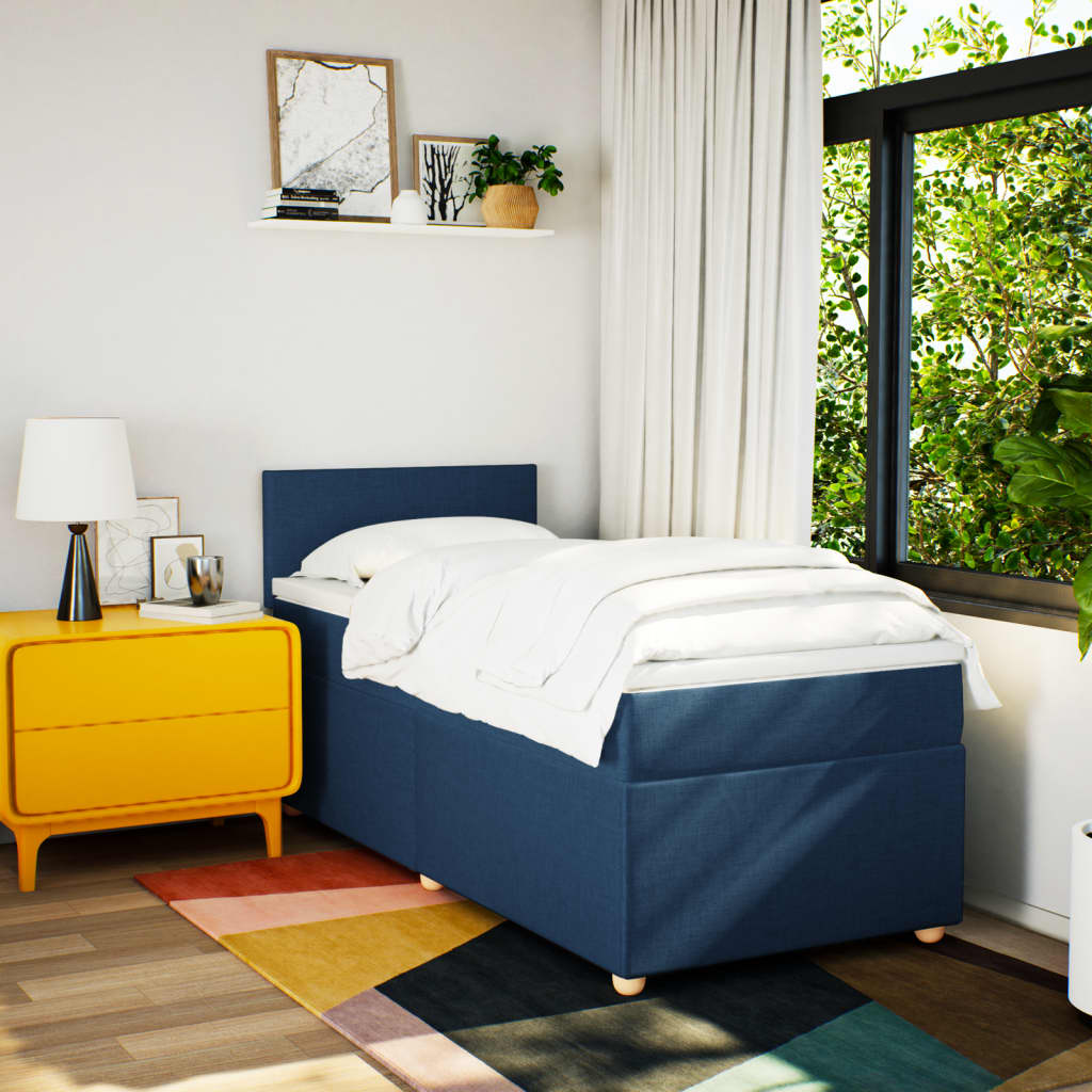 Boxspring met matras stof blauw 90x190 cm Bedden & bedframes | Creëer jouw Trendy Thuis | Gratis bezorgd & Retour | Trendy.nl