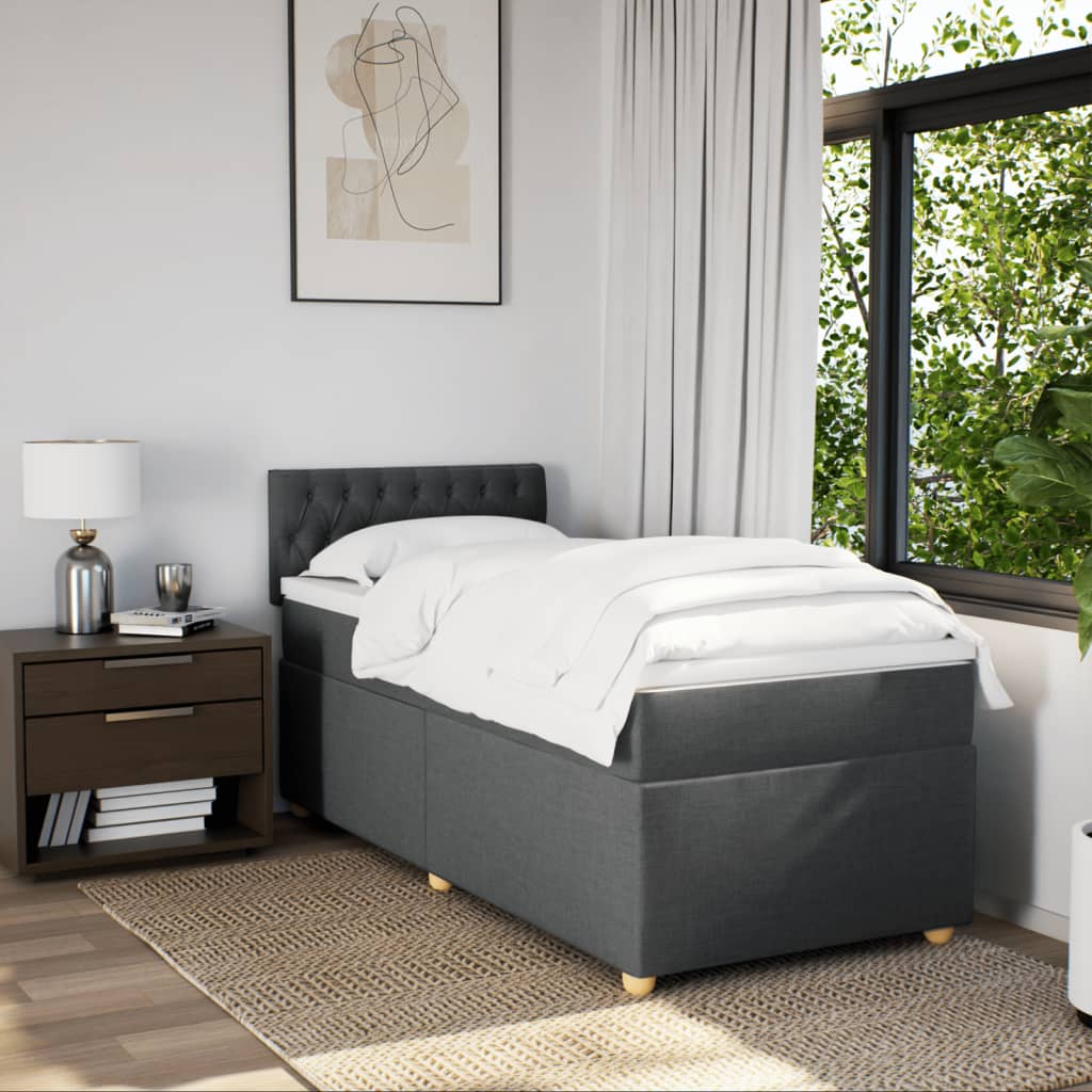 Boxspring met matras stof donkergrijs 90x190 cm Bedden & bedframes | Creëer jouw Trendy Thuis | Gratis bezorgd & Retour | Trendy.nl