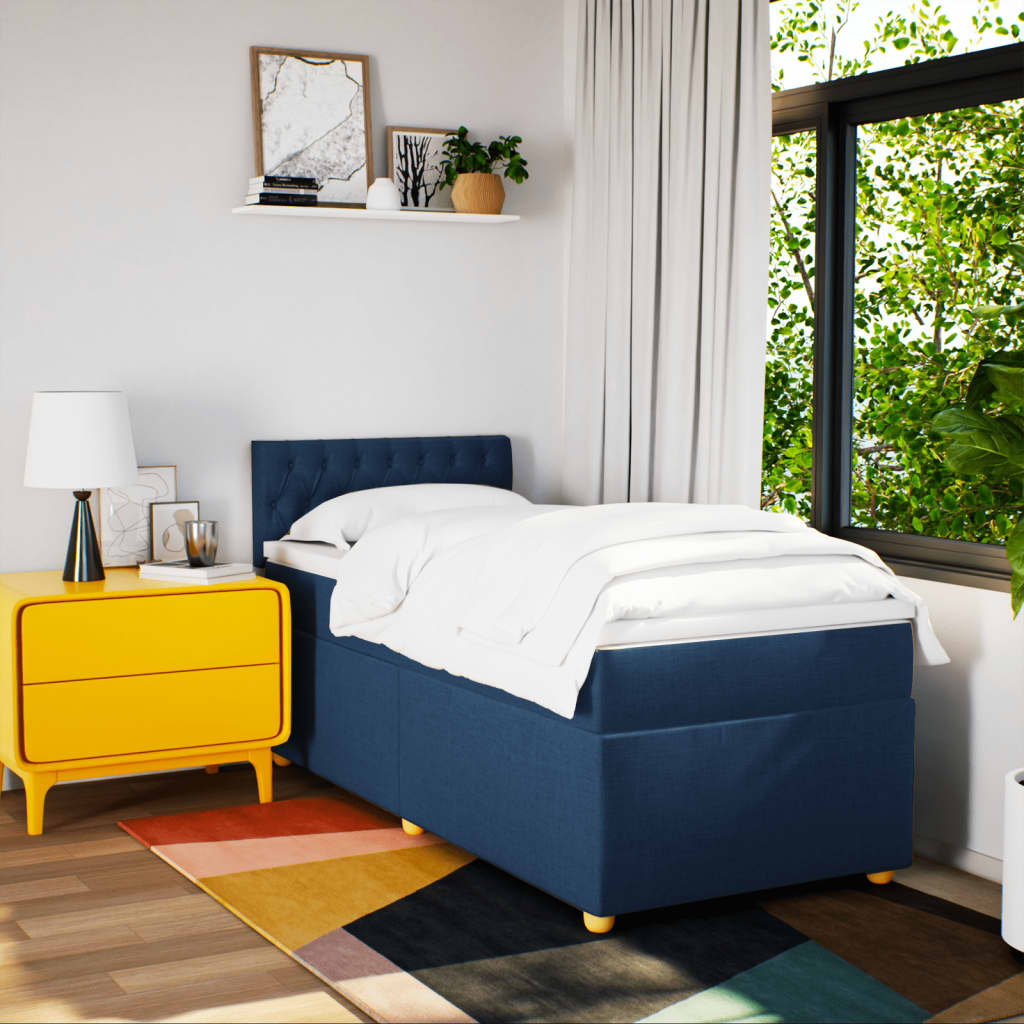 Boxspring met matras stof blauw 90x190 cm Bedden & bedframes | Creëer jouw Trendy Thuis | Gratis bezorgd & Retour | Trendy.nl