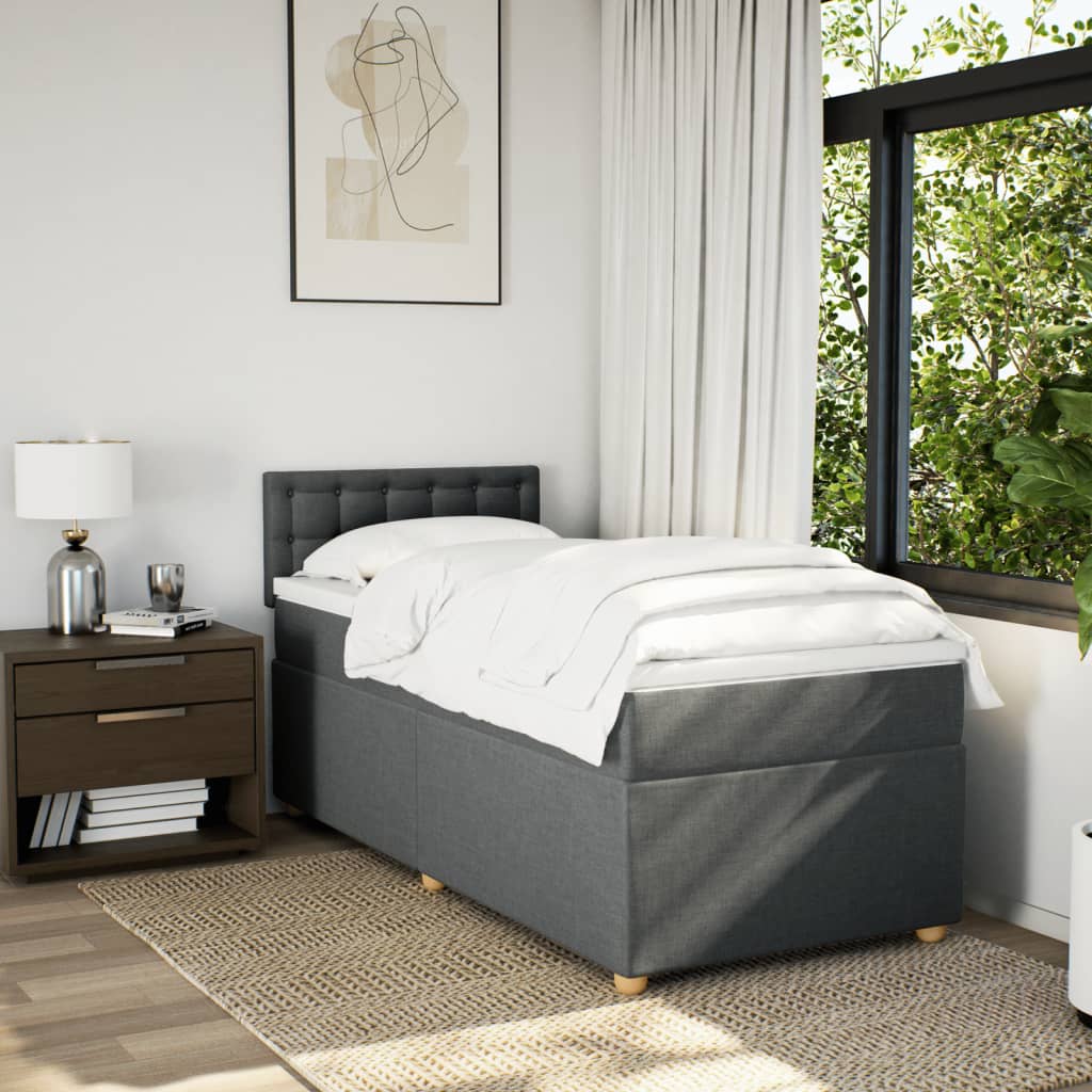 Boxspring met matras stof donkergrijs 90x190 cm Bedden & bedframes | Creëer jouw Trendy Thuis | Gratis bezorgd & Retour | Trendy.nl