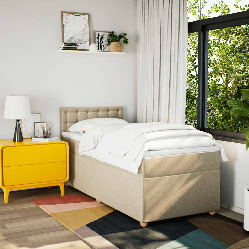 Boxspring met matras stof crèmekleurig 90x190 cm Bedden & bedframes | Creëer jouw Trendy Thuis | Gratis bezorgd & Retour | Trendy.nl