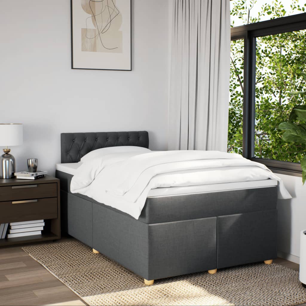 Boxspring met matras stof donkergrijs 120x200 cm Bedden & bedframes | Creëer jouw Trendy Thuis | Gratis bezorgd & Retour | Trendy.nl