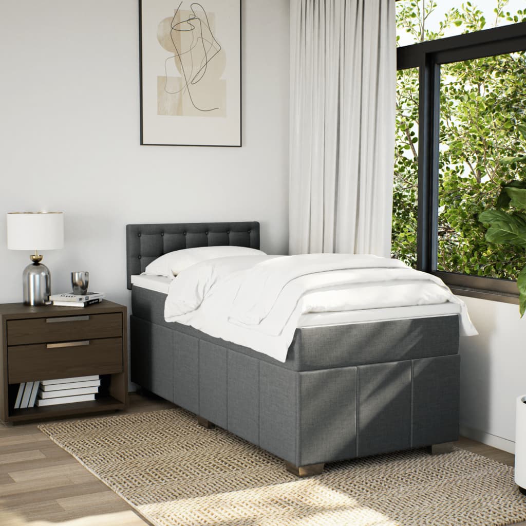 Boxspring met matras stof donkergrijs 90x190 cm Bedden & bedframes | Creëer jouw Trendy Thuis | Gratis bezorgd & Retour | Trendy.nl