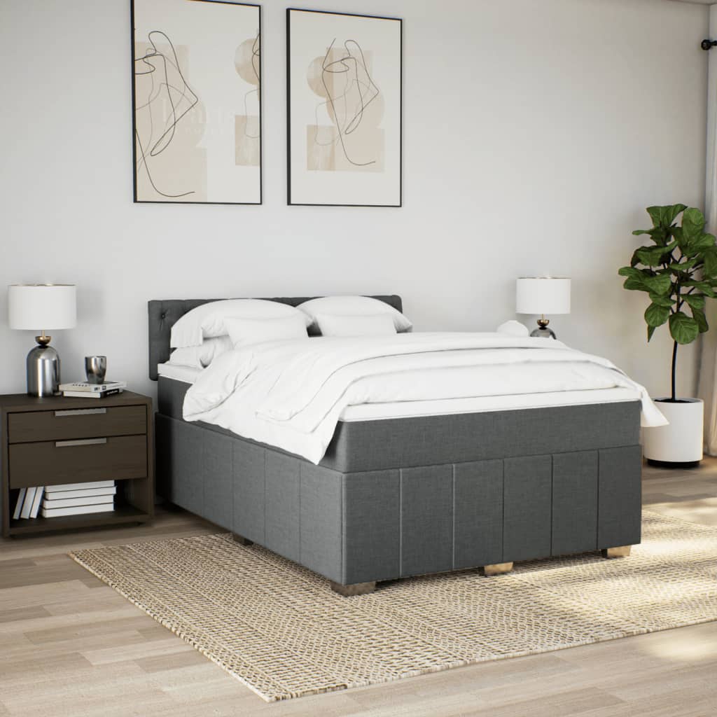 Boxspring met matras stof donkergrijs 140x190 cm Bedden & bedframes | Creëer jouw Trendy Thuis | Gratis bezorgd & Retour | Trendy.nl