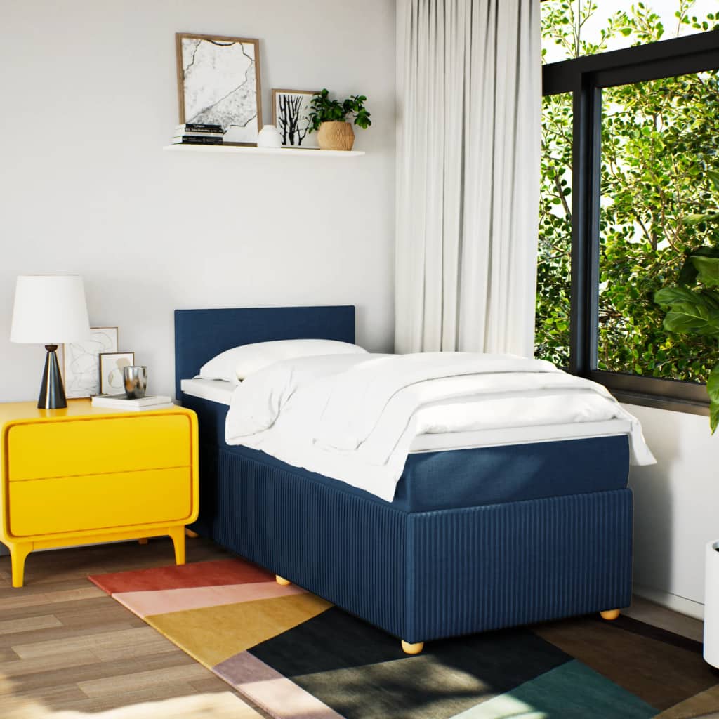 Boxspring met matras stof blauw 90x190 cm Bedden & bedframes | Creëer jouw Trendy Thuis | Gratis bezorgd & Retour | Trendy.nl