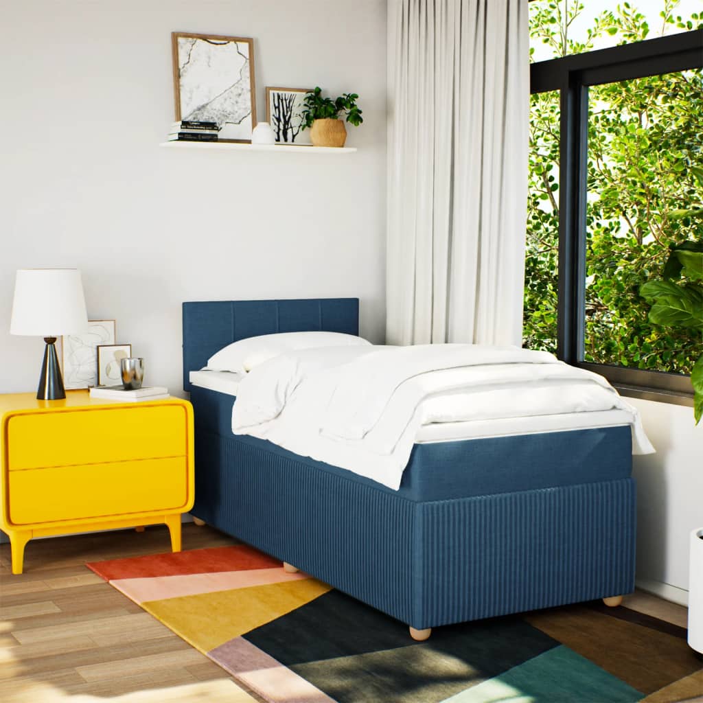 Boxspring met matras stof blauw 90x190 cm Bedden & bedframes | Creëer jouw Trendy Thuis | Gratis bezorgd & Retour | Trendy.nl