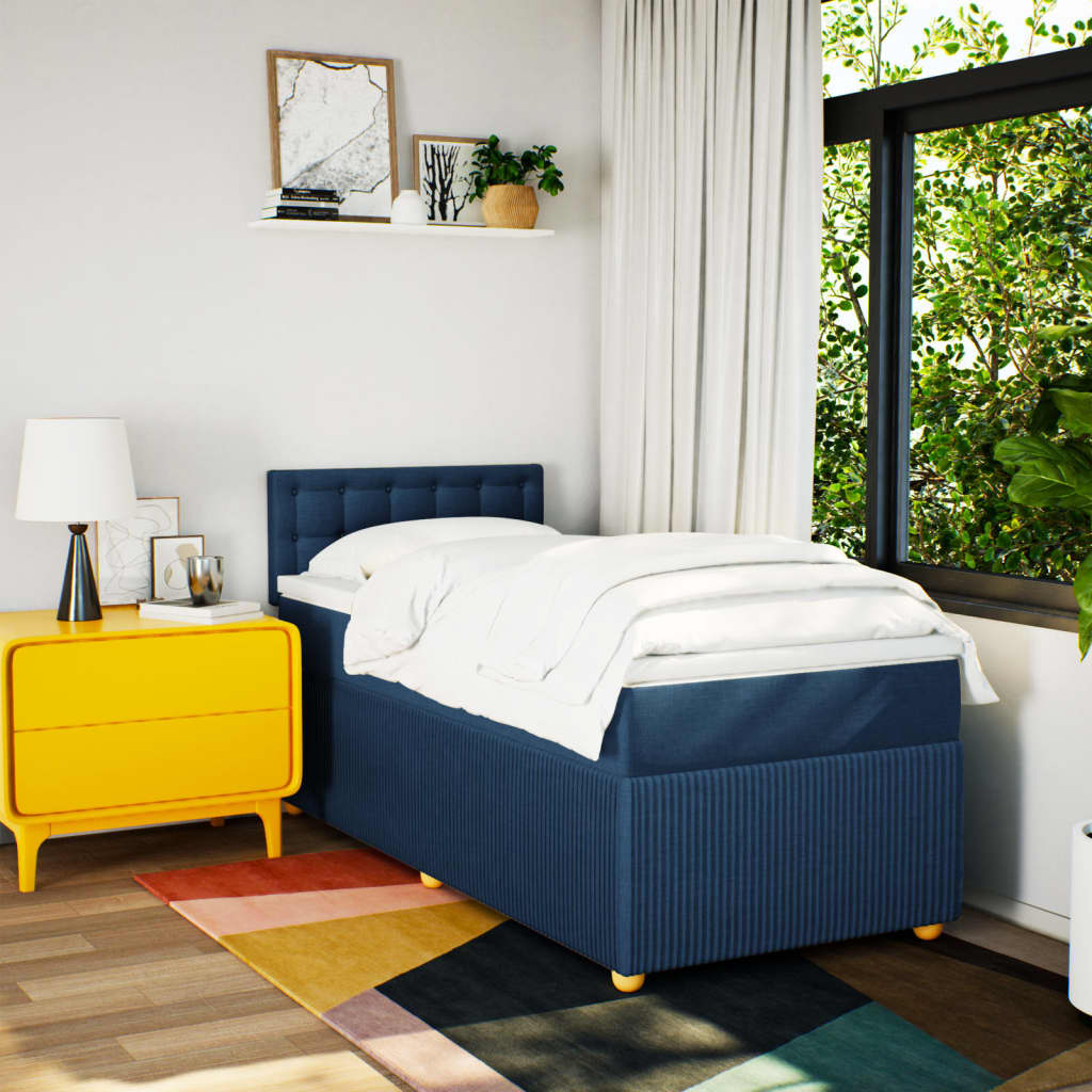 Boxspring met matras stof blauw 90x190 cm Bedden & bedframes | Creëer jouw Trendy Thuis | Gratis bezorgd & Retour | Trendy.nl