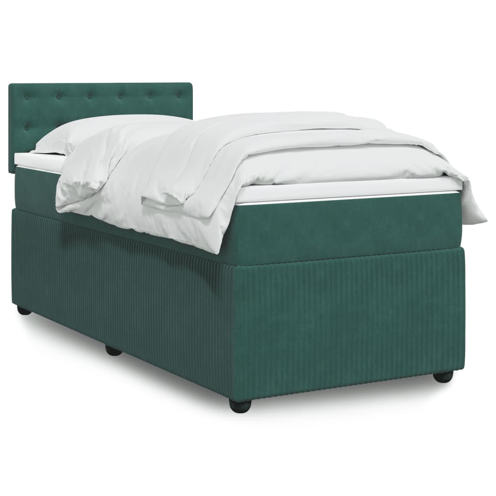 Boxspring met matras fluweel donkergroen 90x190 cm Bedden & bedframes | Creëer jouw Trendy Thuis | Gratis bezorgd & Retour | Trendy.nl