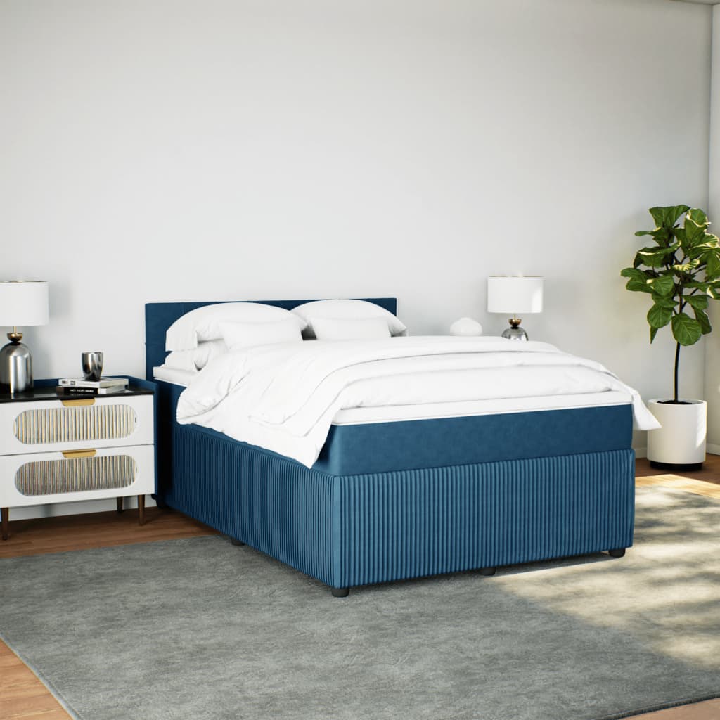 Boxspring met matras fluweel blauw 140x200 cm Bedden & bedframes | Creëer jouw Trendy Thuis | Gratis bezorgd & Retour | Trendy.nl