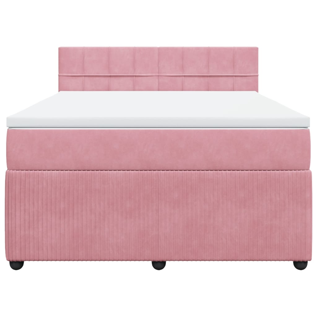 Boxspring met matras fluweel roze 140x200 cm