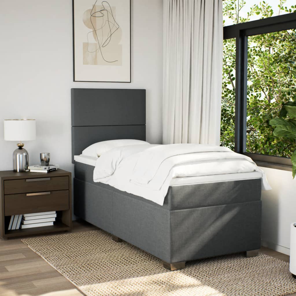 Boxspring met matras stof donkergrijs 90x190 cm Bedden & bedframes | Creëer jouw Trendy Thuis | Gratis bezorgd & Retour | Trendy.nl