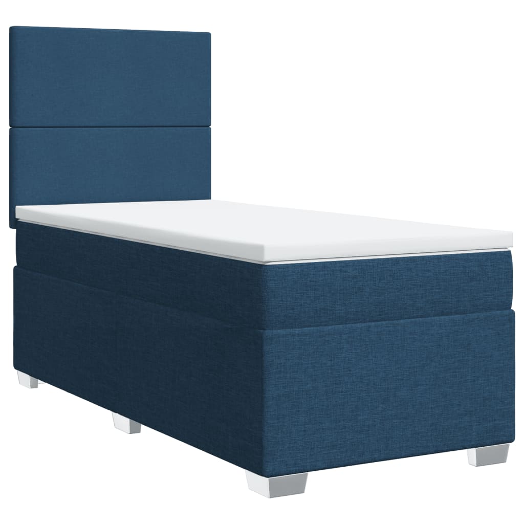 Boxspring met matras stof blauw 90x190 cm