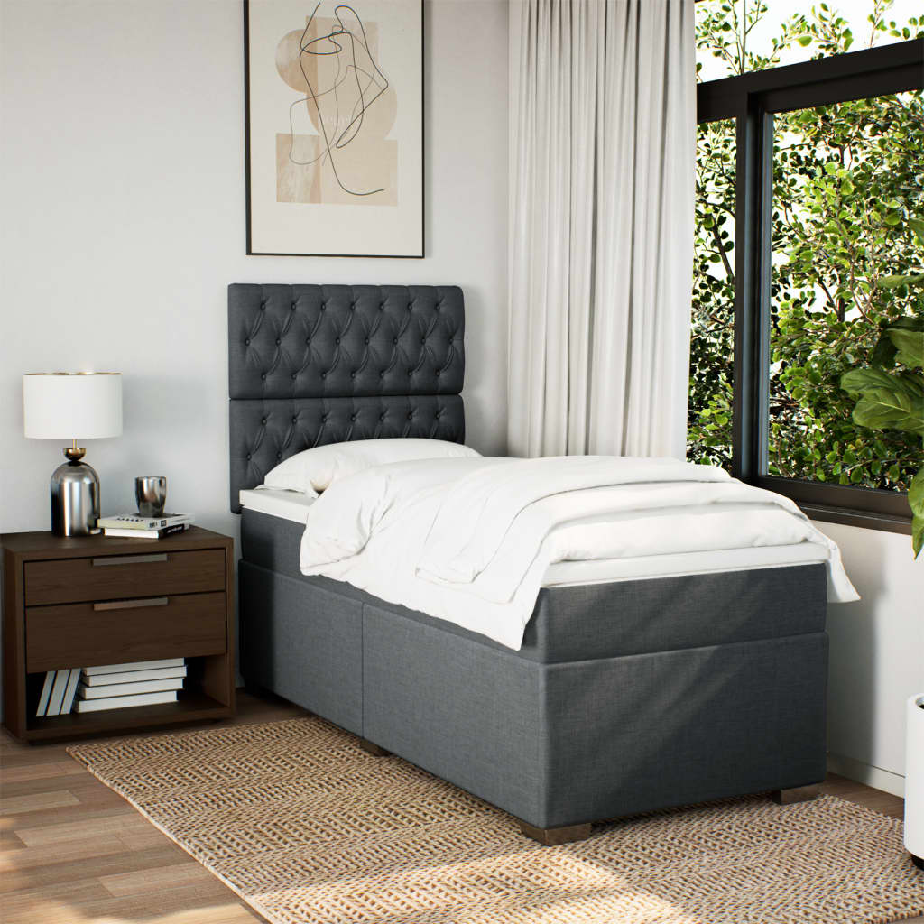 Boxspring met matras stof donkergrijs 90x190 cm Bedden & bedframes | Creëer jouw Trendy Thuis | Gratis bezorgd & Retour | Trendy.nl