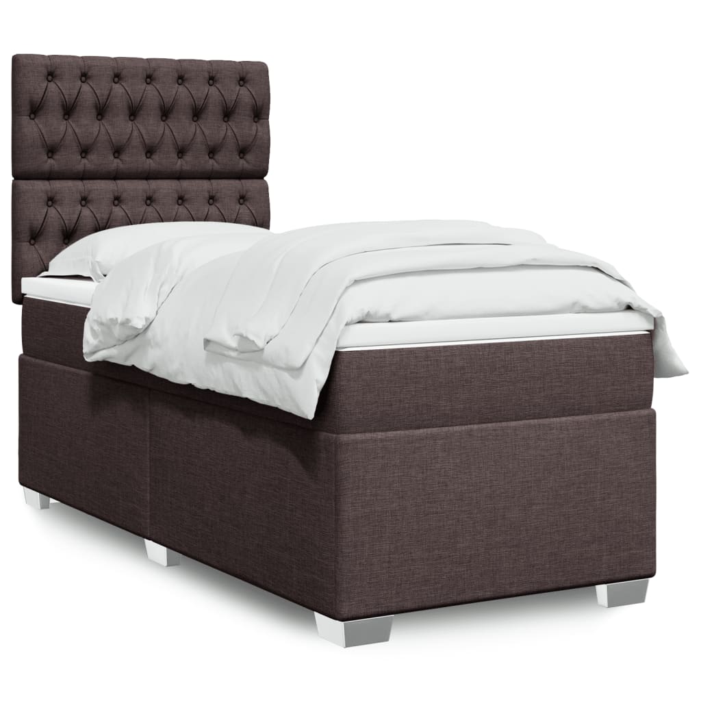 Boxspring met matras stof donkerbruin 90x190 cm Bedden & bedframes | Creëer jouw Trendy Thuis | Gratis bezorgd & Retour | Trendy.nl