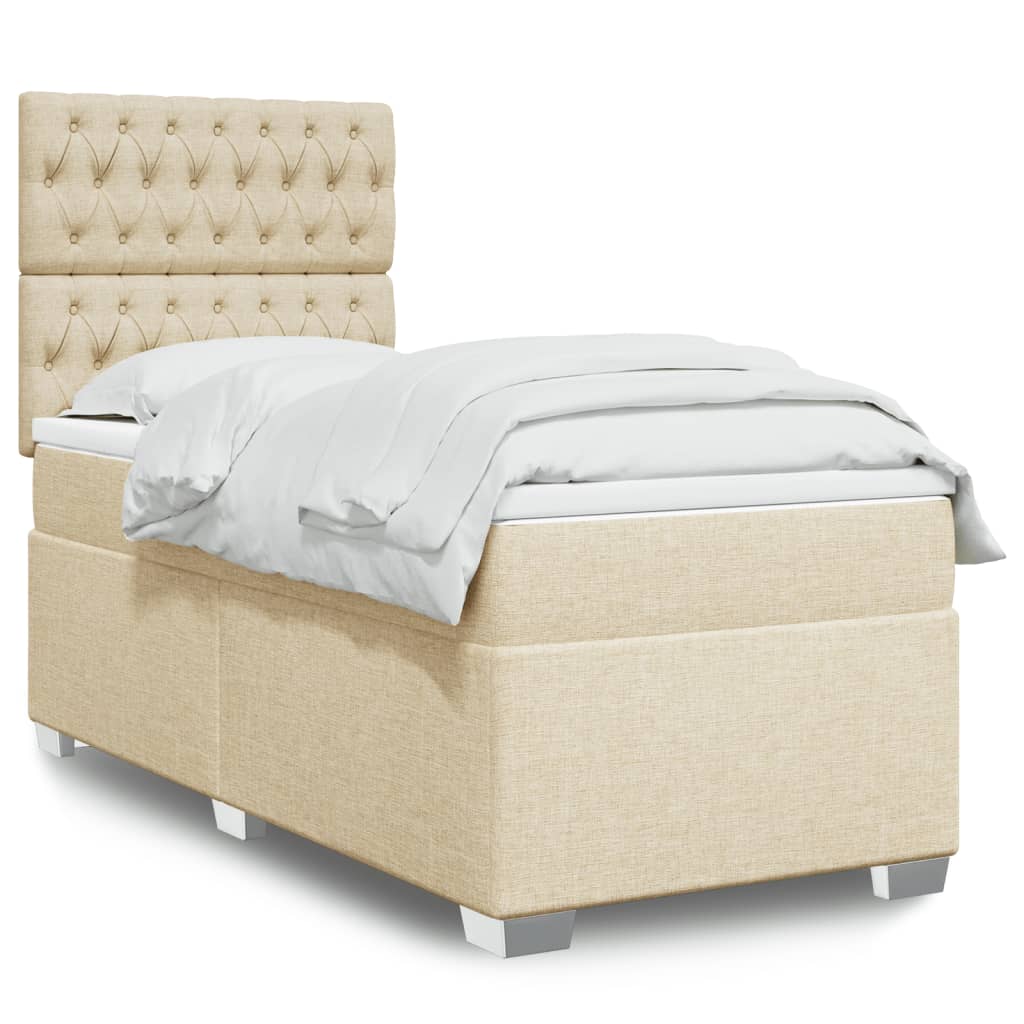 Boxspring met matras stof crèmekleurig 90x190 cm Bedden & bedframes | Creëer jouw Trendy Thuis | Gratis bezorgd & Retour | Trendy.nl