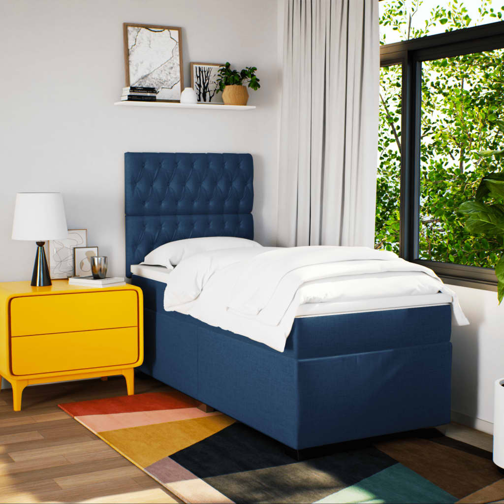 Boxspring met matras stof blauw 90x190 cm Bedden & bedframes | Creëer jouw Trendy Thuis | Gratis bezorgd & Retour | Trendy.nl