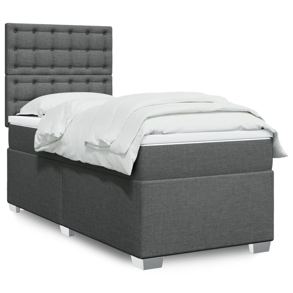 Boxspring met matras stof donkergrijs 90x190 cm Bedden & bedframes | Creëer jouw Trendy Thuis | Gratis bezorgd & Retour | Trendy.nl