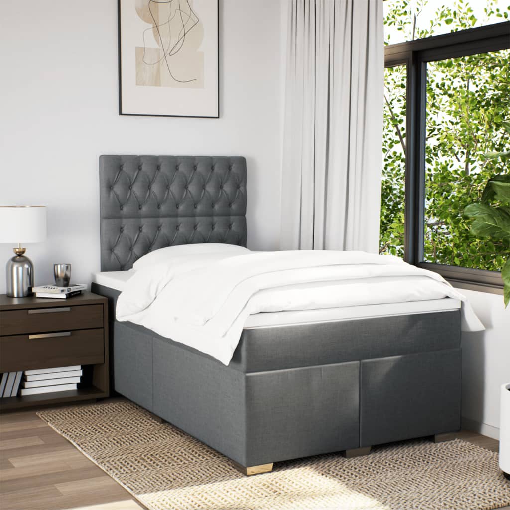 Boxspring met matras stof donkergrijs 120x190 cm Bedden & bedframes | Creëer jouw Trendy Thuis | Gratis bezorgd & Retour | Trendy.nl