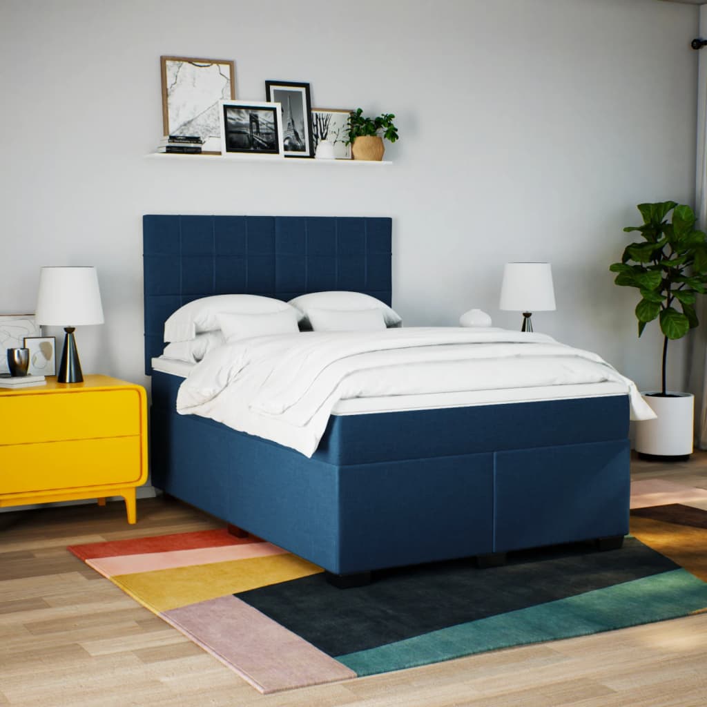 Boxspring met matras stof blauw 160x200 cm