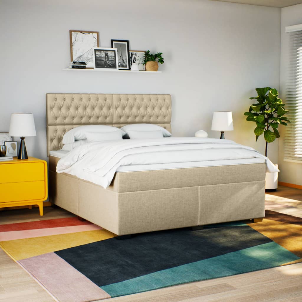 Boxspring met matras stof crèmekleurig 180x200 cm Bedden & bedframes | Creëer jouw Trendy Thuis | Gratis bezorgd & Retour | Trendy.nl